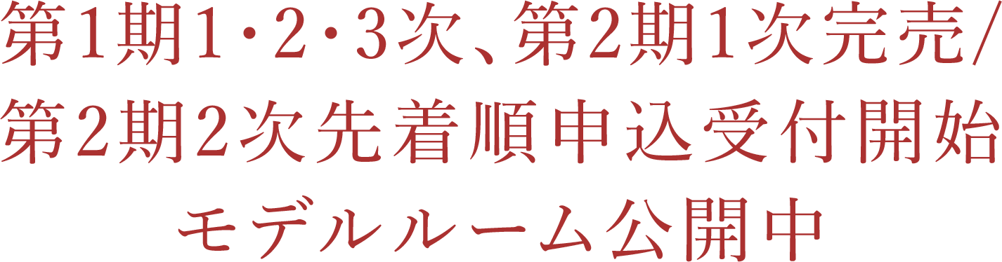 第1期1・2・3次、第2期1次完売/第2期2次先着順申込受付開始/モデルルーム公開中